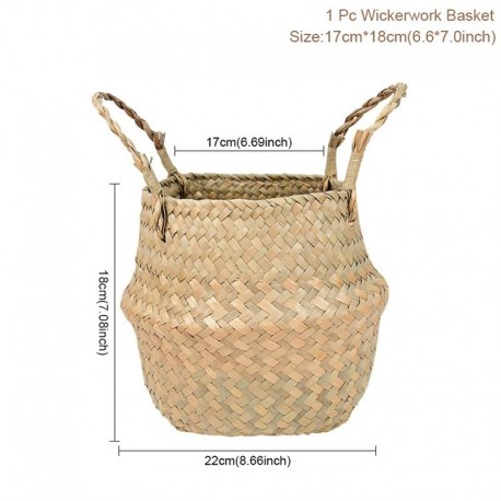 S-17cm - Kézzel készített tengeri fű fonott kosár rattan függő növény virágcserép piszkos mosoda kalapács tároló