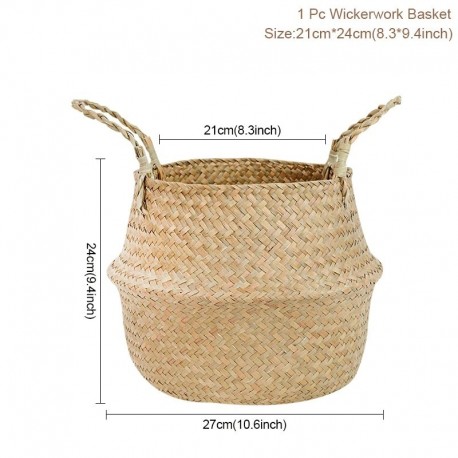 M-21cm - Kézzel készített tengeri fű fonott kosár rattan függő növény virágcserép piszkos mosoda kalapács tároló