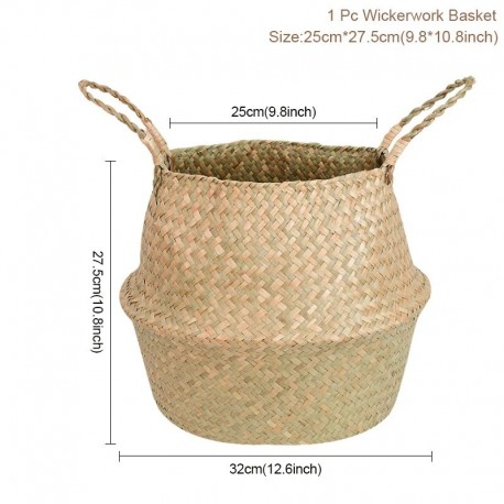 L-25cm - Kézzel készített tengeri fű fonott kosár rattan függő növény virágcserép piszkos mosoda kalapács tároló