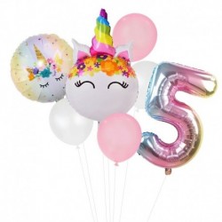 5. szám beállítva - Szivárvány egyszarvú lufi szám fólia Globos gyerek lány 1. egyszarvú születésnapi party