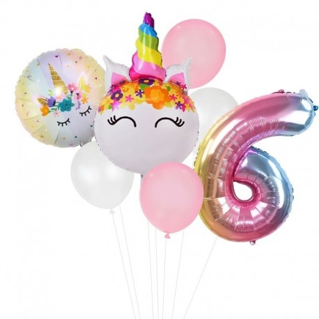 Szám6 készlet - Szivárvány egyszarvú lufi szám fólia Globos gyerek lány 1. egyszarvú születésnapi party dekorációs