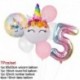 7. szám beállítva - Szivárvány egyszarvú lufi szám fólia Globos gyerek lány 1. egyszarvú születésnapi party