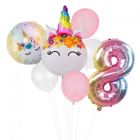 8. szám beállítva - Szivárvány egyszarvú lufi szám fólia Globos gyerek lány 1. egyszarvú születésnapi party