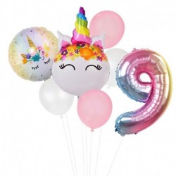 9. szám beállítva - Szivárvány egyszarvú lufi szám fólia Globos gyerek lány 1. egyszarvú születésnapi party