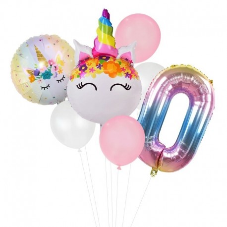 Szám0 beállítva - Szivárvány egyszarvú lufi szám fólia Globos gyerek lány 1. egyszarvú születésnapi party