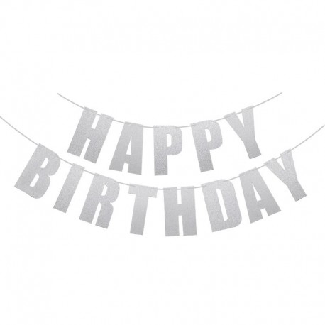 ezüst - 1Set Boldog születésnapot szalaghirdetés Születésnapi party dekoráció szalag arany betűkkel függő koszorú