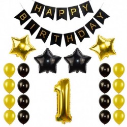 Fekete Arany-1 - Születésnapi party dekorációs készlet boldog születésnapot szalagcím héliumszám léggömb gyerek