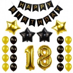 Fekete arany-18 - Születésnapi party dekorációs készlet boldog születésnapot szalagcím héliumszám léggömb gyerek