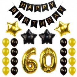 Fekete arany-60 - Születésnapi party dekorációs készlet boldog születésnapot szalagcím héliumszám léggömb gyerek