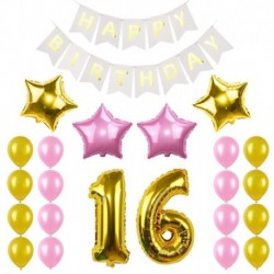 Rózsaszín arany-16 - Születésnapi party dekorációs készlet boldog születésnapot szalagcím héliumszám léggömb