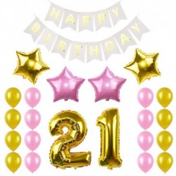 Pink Gold-21 - Születésnapi party dekorációs készlet boldog születésnapot szalagcím héliumszám léggömb gyerek