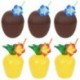 6db kókusz - 6db trópusi ananász kókuszdió pohár gyümölcslé szalmával hawaii Luau születésnapi nyári strandmedence