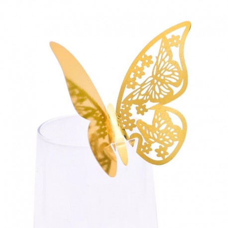 fényes arany - 50db pillangó név helykártya borospohár pohár papírkártya esküvői születésnapi dekorációs asztal