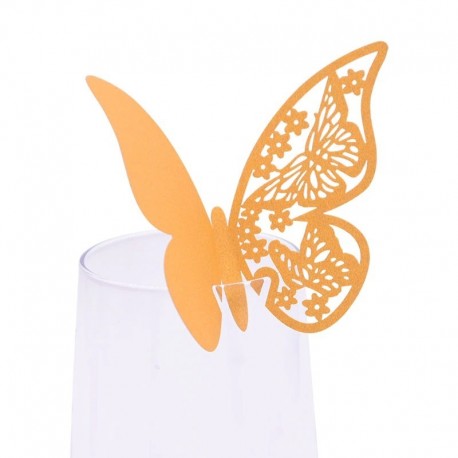 Arany - 50db pillangó név helykártya borospohár pohár papírkártya esküvői születésnapi dekorációs asztal