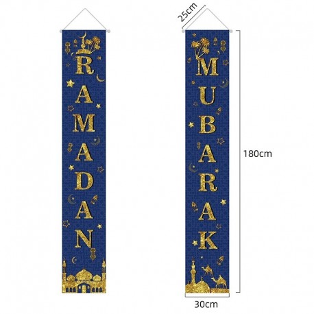 A - Ramadan Mubarak ajtófüggöny-szalaghirdetés Eid Mubarak otthoni dekoráció függő zászló Ramadan Kareem muszlim