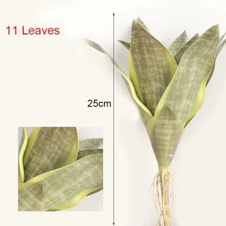 1db-11levelek - Mesterséges növények otthoni kert dekorációhoz Sansevieria ág hamis virágok műanyag levelek bonsai zöld