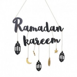 fekete - Ramadan Kareem dekoráció otthoni holdcsillag függő medál dísz fából készült DIY kézműves Eid Mubarak dekor