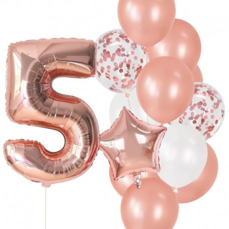 szám5 készlet - 12db-os fólia rózsaarany latex lufi boldog születésnapot party dekoráció gyerekek kislány fiú 1. éves