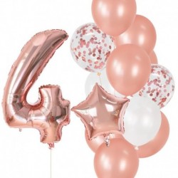 szám4 készlet - 12db-os fólia rózsaarany latex lufi boldog születésnapot party dekoráció gyerekek kislány fiú 1. éves