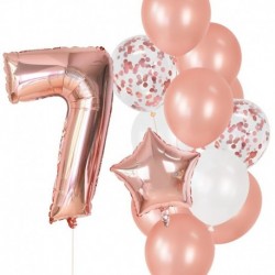 szám7 készlet - 12db-os fólia rózsaarany latex lufi boldog születésnapot party dekoráció gyerekek kislány fiú 1. éves