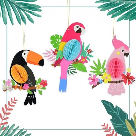 3db - 3db méhsejtes trópusi madár függő papírdíszek hawaii Luau trópusi dekorációk otthoni esküvői party
