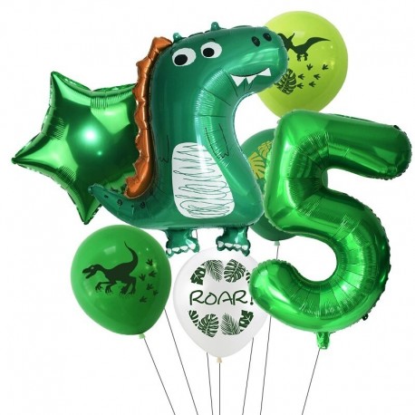 7db szám5 készlet - 1Set Dinosaur Confetti Latex Balloons Happy Birthday Banner Jungle Wild Animal Kids Birthday Party