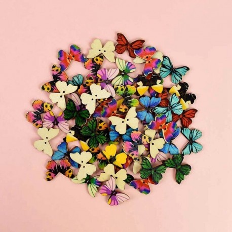 50db - 50db Vegyes pillangó fából készült gombok Kézzel készített gyerekruhák Varrógombok DIY kézműves Scrapbooking