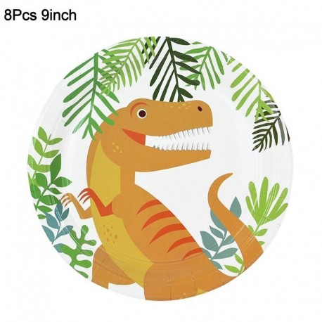 8db 9 hüvelykes lemez - Dinoszaurusz téma eldobható evőeszközök boldog születésnapot szalaghirdetés dinoszaurusz