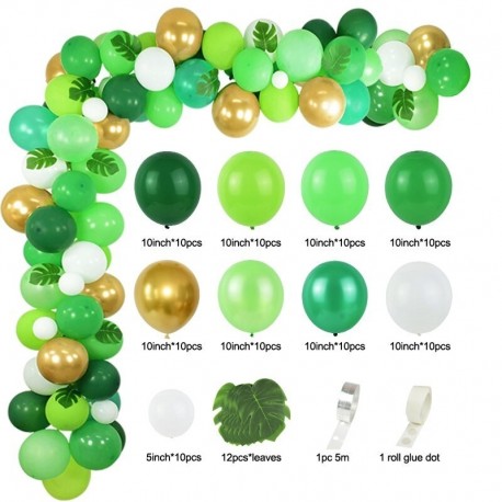 94db készlet - 94db Zöld Latex Léggömbök Garland Arch Kit Jungle Safari téma Party kellékek Gyerekek Születésnapi party