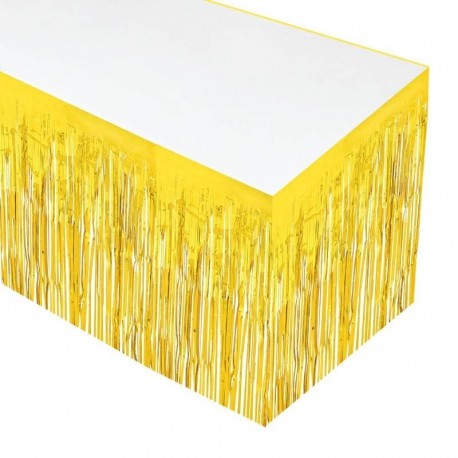 Arany - 275x75 cm-es fólia talmi asztali szoknya fémes fényes bojt asztali borító a hawaii születésnapi parti esküvői