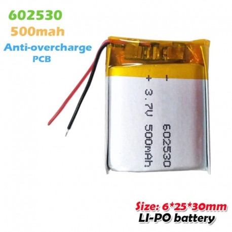 2db - 3.7V 500mAh 602530 lítium polimer újratölthető akkumulátor MP3 MP4 GPS játékolvasó tollhoz Smart Watch vezetési