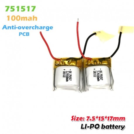 2db - 751517 3,7v 100mah újratölthető lítium polimer akkumulátor Cx10 CX-10 CX-12 JJ810 820 828 V646 RC Quadrocopter Li ion