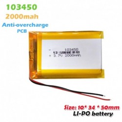 1 DB - 103450 3,7 V 2000 mAh lítium polimer akkumulátor 103450 MP4 MP5 GPS navigátorhoz E-book Solar Lamp kamera Li-po