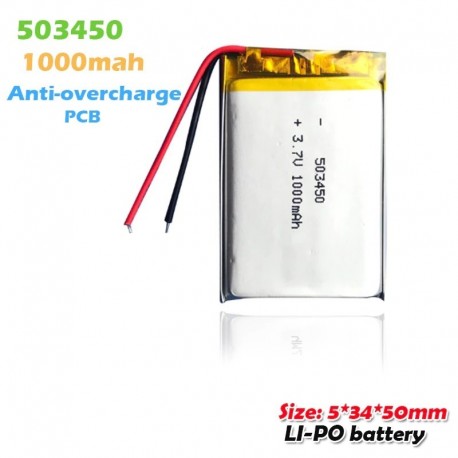 1 DB - 503450 3,7V 1000mAh 3,7V lítium polimer újratölthető akkumulátor MP3 MP4 Bluetooth hangszóró led lámpa vezetési