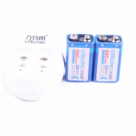 2 * 880mAh 9v Li-ion lítium újratölthető akkumulátor 9 voltos akkumulátorok   1 * intelligens töltő 5 év garancia
