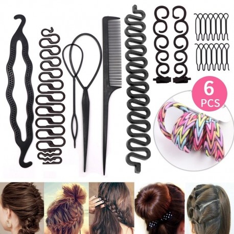 16PCS - Több stílusú hajformázó eszközök női DIY hajkiegészítők fánk hajcsomó készítő hajtűk