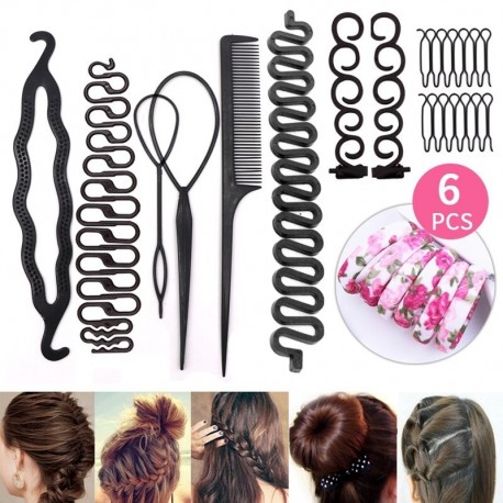16PCS - Több stílusú hajformázó eszközök női DIY hajkiegészítők fánk hajcsomó készítő hajtűk