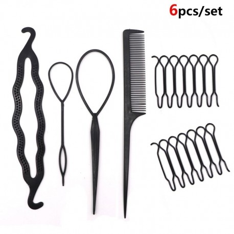 6PCS - DIY Hajkiegészítők Varázsfánk konty készítő Zsinór formázó hajtűk Barrettes Twist hajcsipeszek Frizura fonás