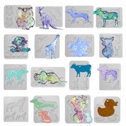 16 PACK Állati kulcstartó szilikon gyanta formakészlet, epoxi kulcstartó formák lyukkal barkácsoláshoz Öntvény