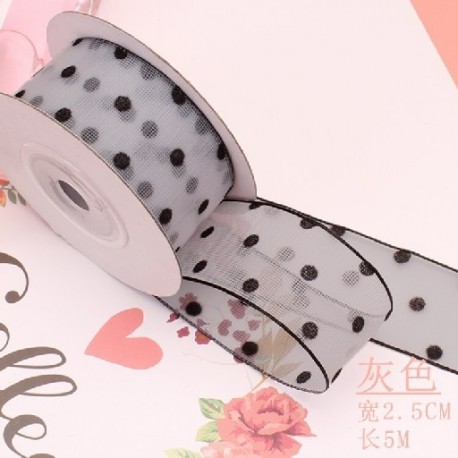 Szín: XFYD 25mm szürke - 25mm/40mm több színben 5 méter/tétel Organza nyomott pöttyös csipkeszalag barkácsolás
