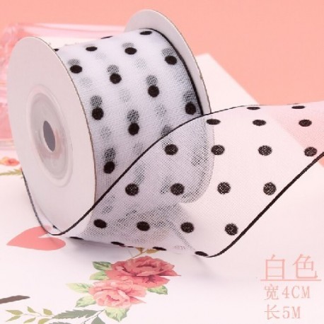 Szín: XFYD 40mm fehér - 25mm/40mm több színben 5 méter/tétel Organza nyomott pöttyös csipkeszalag barkácsolás