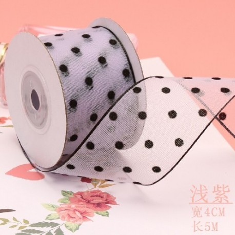 Szín: XFYD 40mm világos lila - 25mm/40mm több színben 5 méter/tétel Organza nyomott pöttyös csipkeszalag barkácsolás