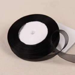 Fekete szín - 15 mm-es egyszínű organza szalag, kézzel készített barkács anyagok kézművességhez varrás