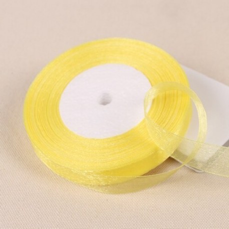 Szín: sárga - 15 mm-es egyszínű organza szalag, kézzel készített barkács anyagok kézművességhez varrás