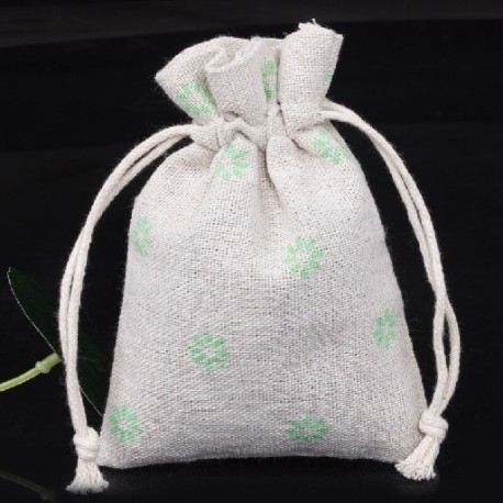 Szín: zöld kis virág - 9x12 cm-es pamut zacskók ajándék szövettáskákhoz, húzózsinóros nyomtatáshoz Többszínű