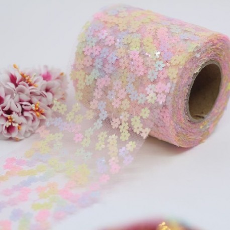 Szín: 8 cm rózsaszín - 1 méteres színes csillogó csillag flitterek puha géz tüll szövet DIY kézzel készített haj
