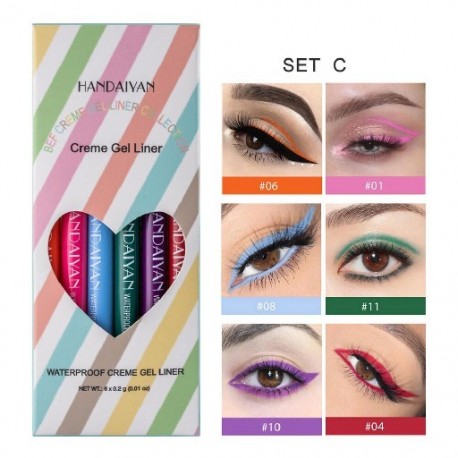 Szín: SET C - Handaiyan 6 Colors matt színű gél szivárványos szemceruza smink vízálló, gyorsan szárad, hosszan tartó