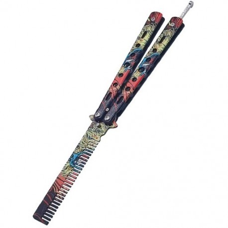 Szín: LY - Összecsukható fésű, rozsdamentes acél gyakorló edzés pillangókés fésű szakáll bajuszkefe szalon fodrász