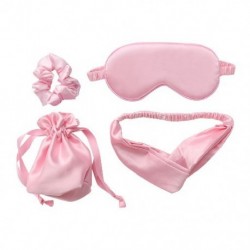 Szín: rózsaszín - 4db Sleeping Silk éjszakai szemmaszk fejpánt hajnyakkendő alvást segítő szemkötő szövettáskával