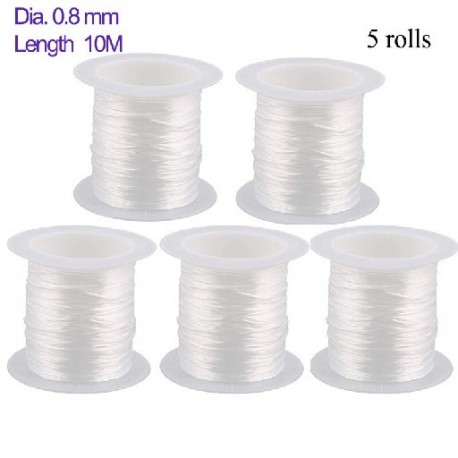 Szín: 5 tekercs fehér 0,8 mm - Átlátszó, elasztikus kristályvonalú gyöngyfűző zsinór szál huzalszál barkács